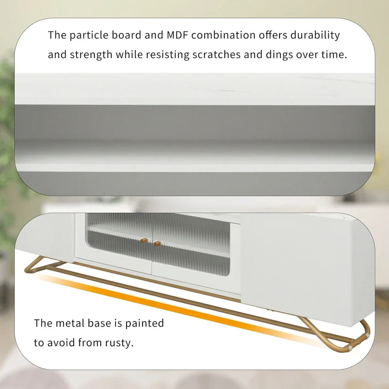 TV Stand with Fluted Glass Doors - Entertainment Center for TVs Up to 70 Inches