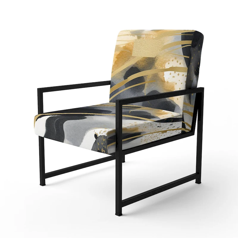 Designart Pastel Abstract With Blue Black & Gold Spots III Upholstered Fractals Accent Chair and Modern Arm Chair