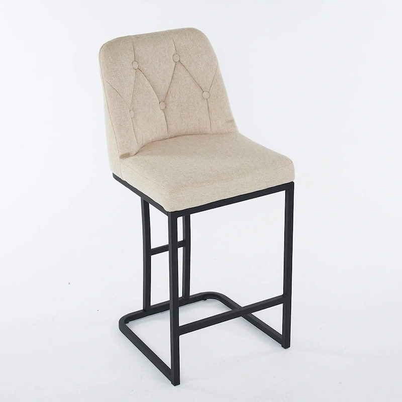 Upholstered Bar Stools Set of 2, Counter Height Bar Stools with Button-Tufted Backrest, Kitchen Island Chairs with Metal Frame