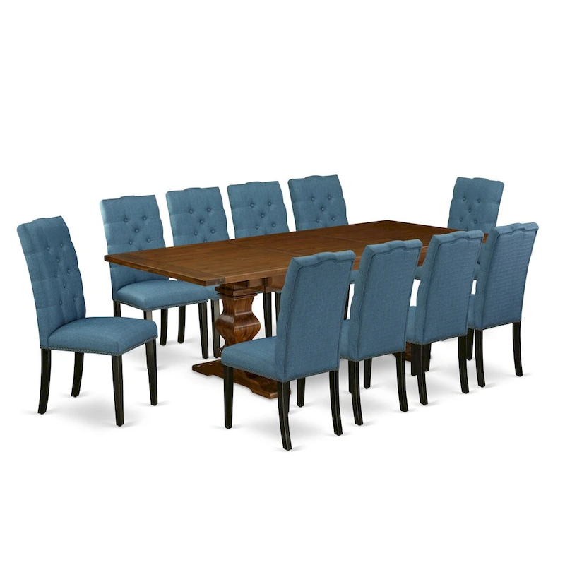 East West Furniture 11 Piece Kitchen Table Set- a Dining Table and 10 Linen Fabric Parson Chairs(Finish Options)