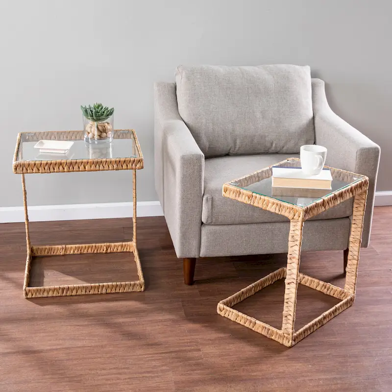 SEI Furniture Ivyside Coastal Natural Woven Fiber Glass End Nesting C Tables
