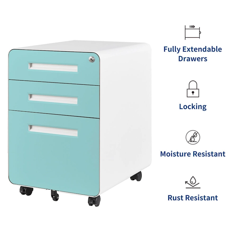 3-drawer Steel Filing Cabinets with Lock Mobile Under Desk Fully Assembled Cabinet