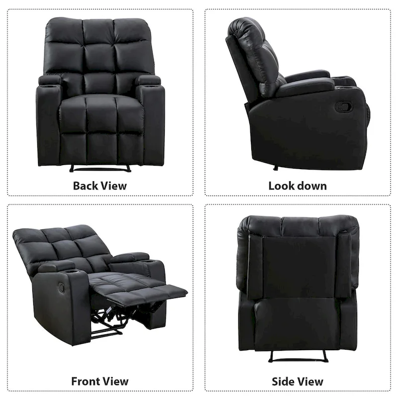 Manual Rocking Recliner Chair with Massage and Cup Holders