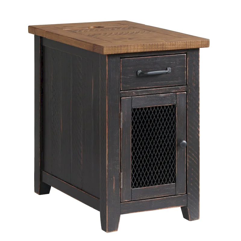 Rustic Solid Wood Chairside End Table with Hidden Charging Station