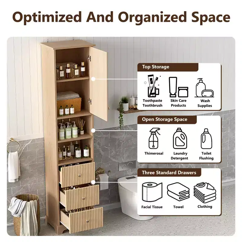 Clihome 67.7 Tall Freestanding Bathroom Cabinet, Traditional American Style,with Adjustable Shelf,Space-Saving Design