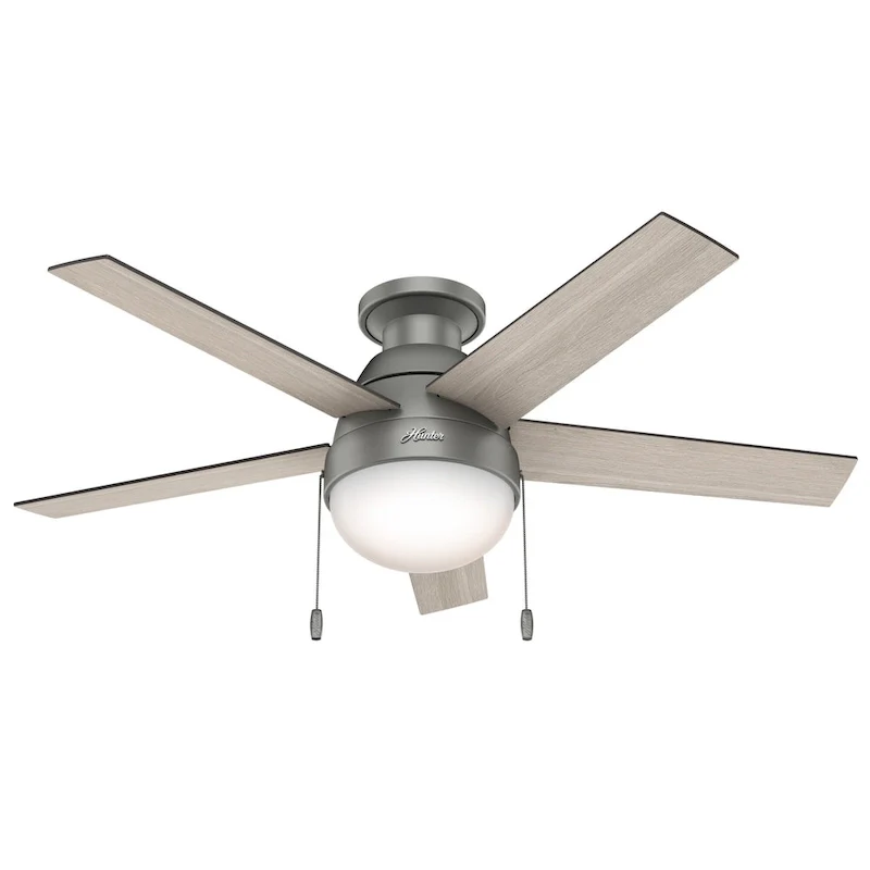Hunter 46  Anslee Low Profile Ceiling Fan with LED Light Kit and Pull Chain - Silver