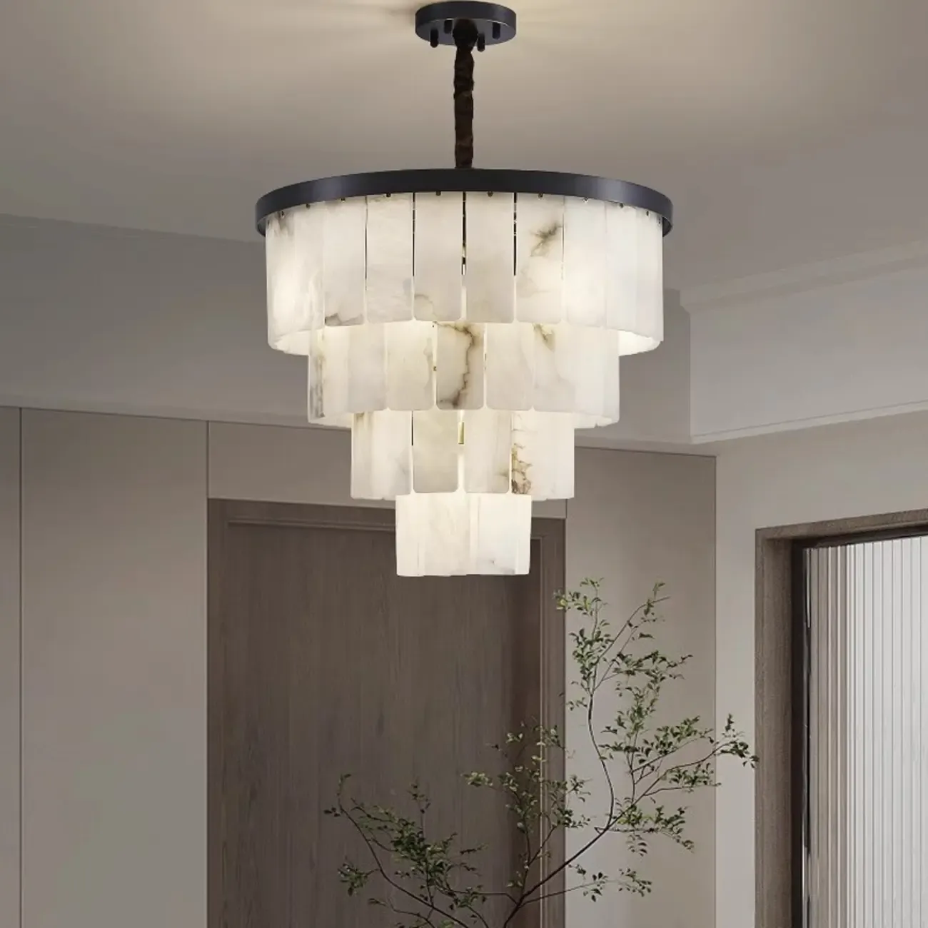 White Stone Geometric Tiered Crystal Chain Chandelier