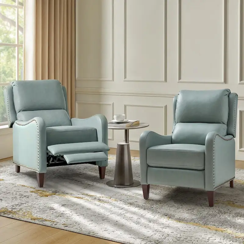 Brigida Modern Genuine Leather Nailhead Trim Recliner with Adjustable Footrest Set of 2 by HULALA HOME