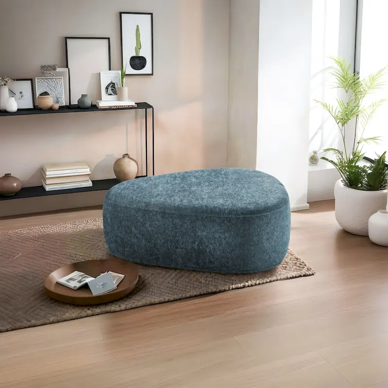 43 Rounded Triangle Upholstered Ottoman, Oversize Fabric Ottoman Footstool