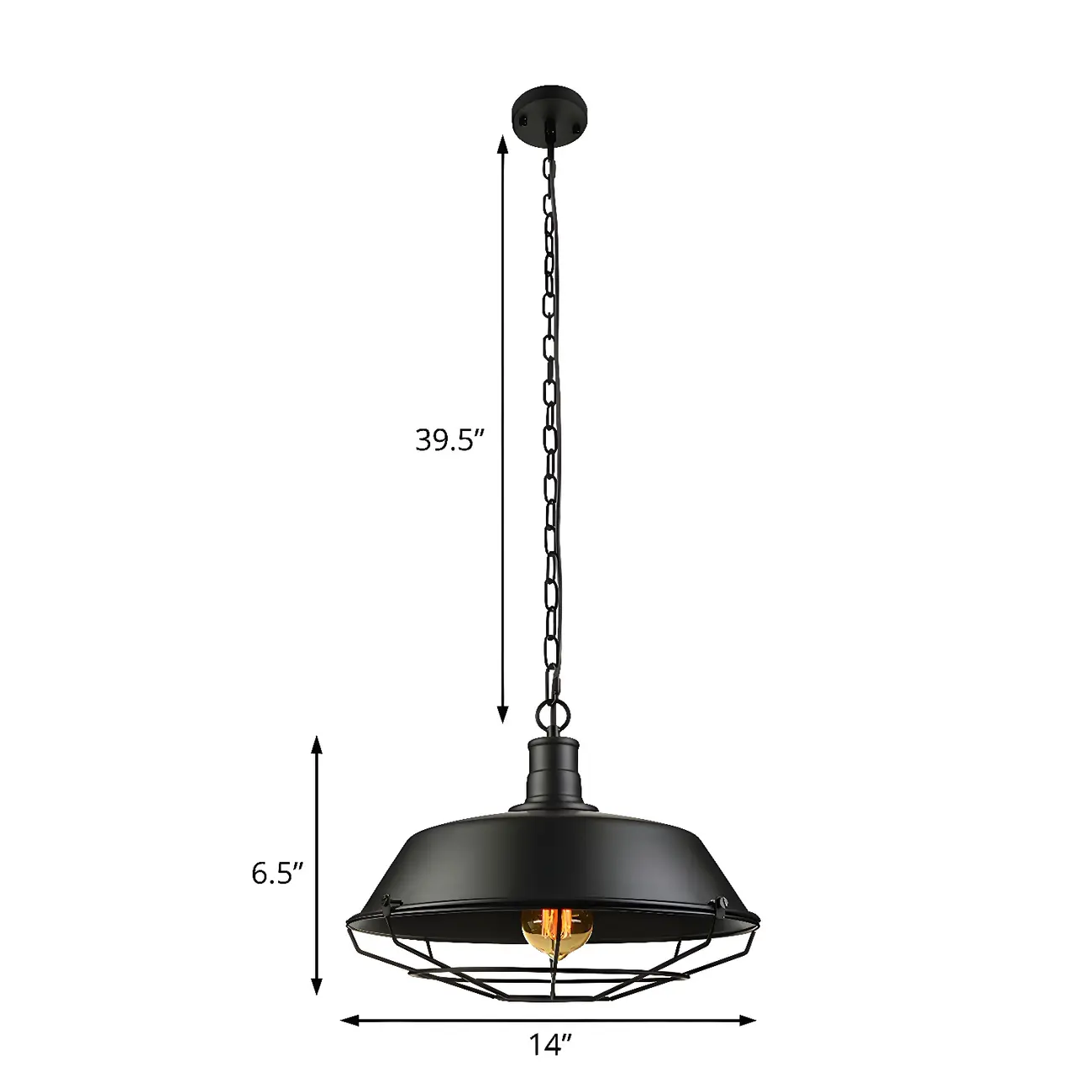 Industrial Black Metal Cap Caged Pendant Light