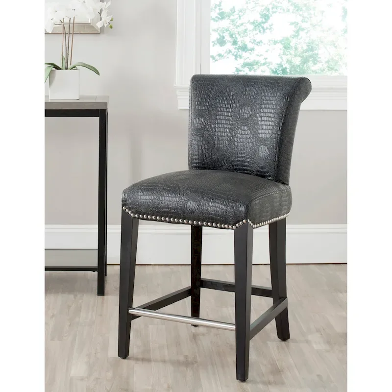 Black Faux Leather 23-inch Counter Stool - 18.7 W x 23 D x 36.4 H - 19Wx23Dx36H