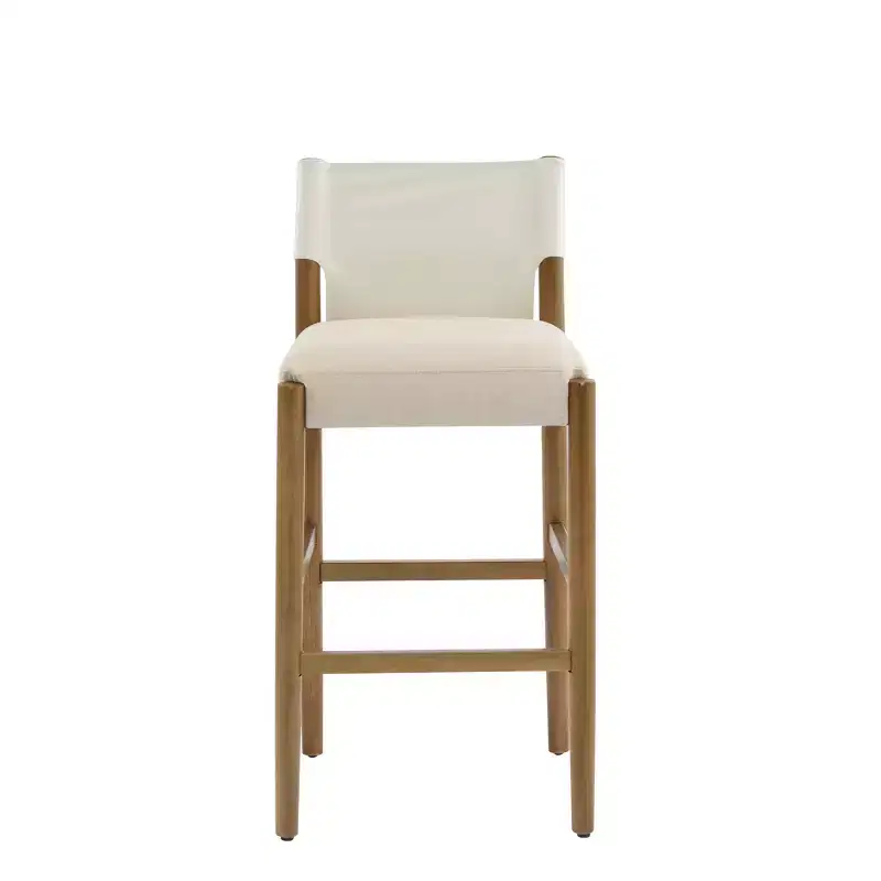 Homy Casa Set of 2 Modern 28.5 Solid Wood Bar Stools with Upholstered Seats, White