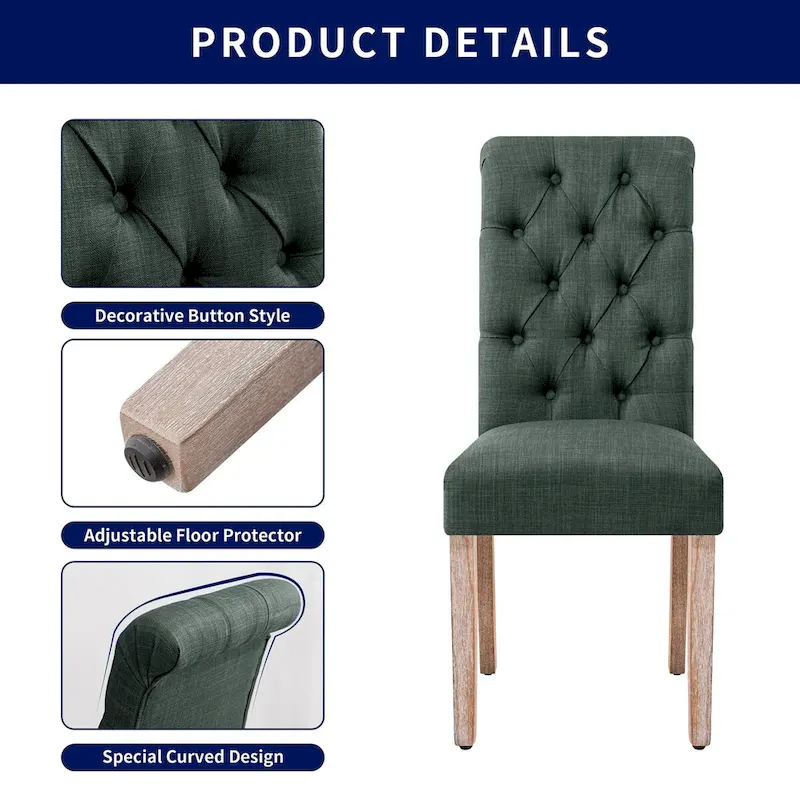 CHUN YI Linen Parsons Modern Button Dining Chair (Set of 2)