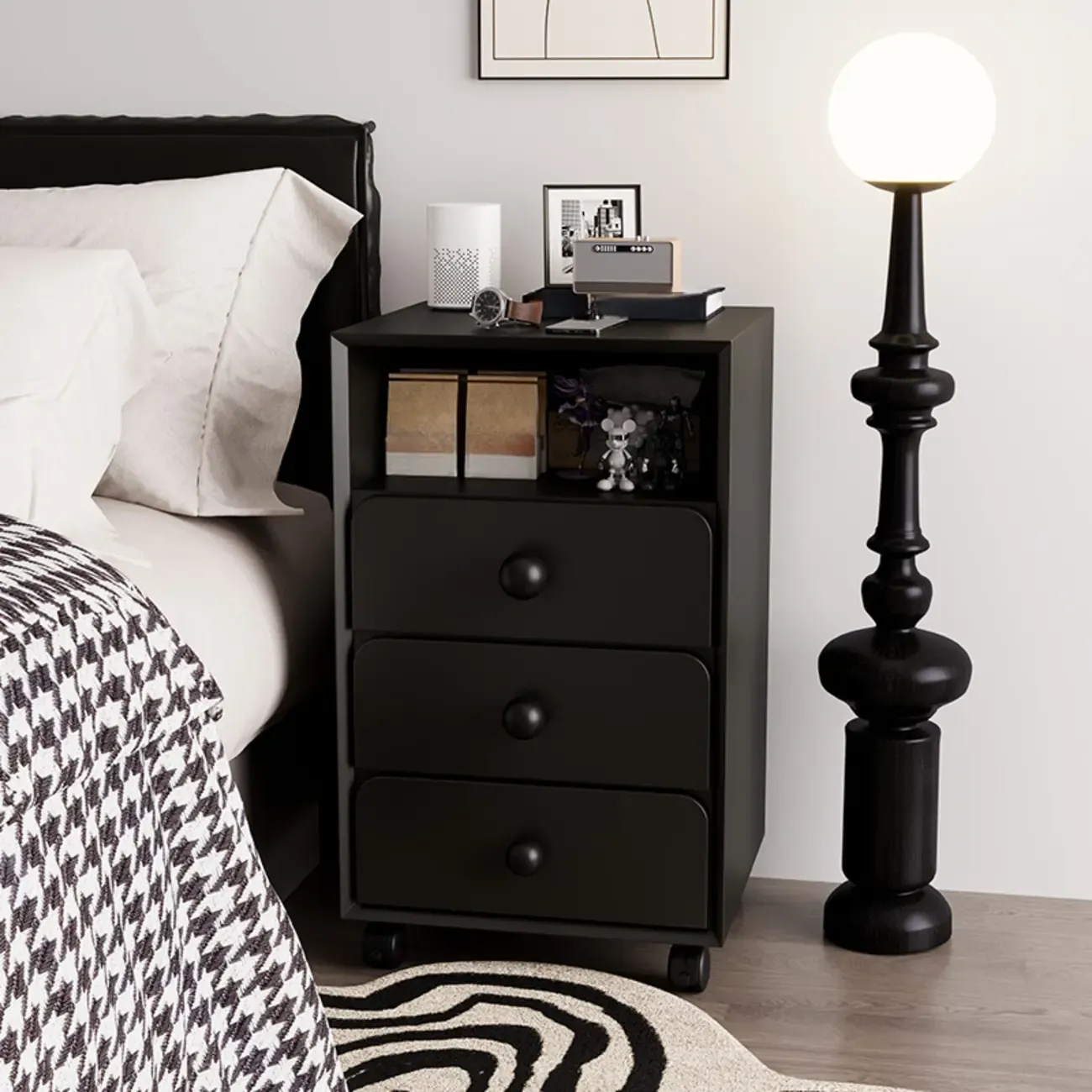 Modern Wood Top 3 Drawers Nightstand with Legs