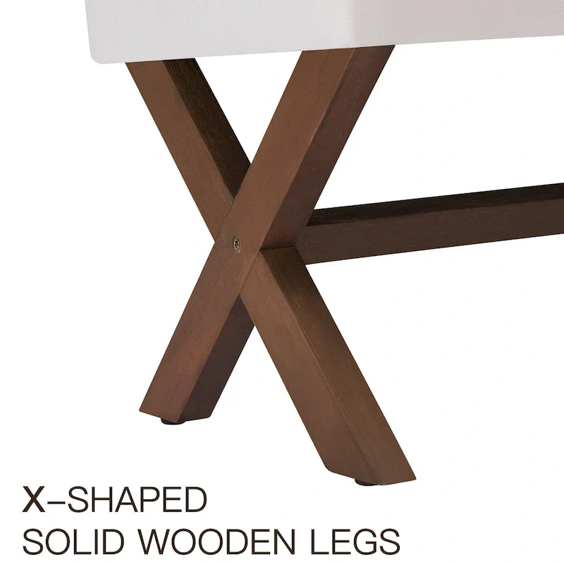 Upholstered Entryway Bench, Polyester, X-Shaped Wood Legs, 35.4
