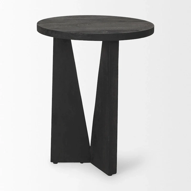 Mattius Black Solid Wood Round Accent Table - 18L x 18W x 22H