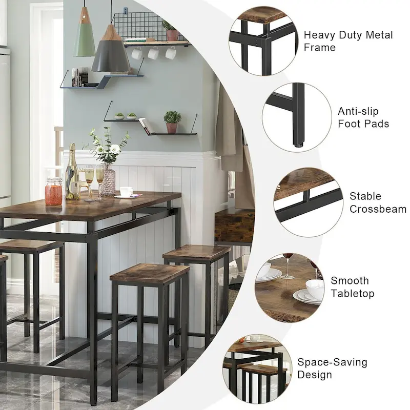 Mieres Modern Farmhouse Counter Height Pub 5-piece Dining Set