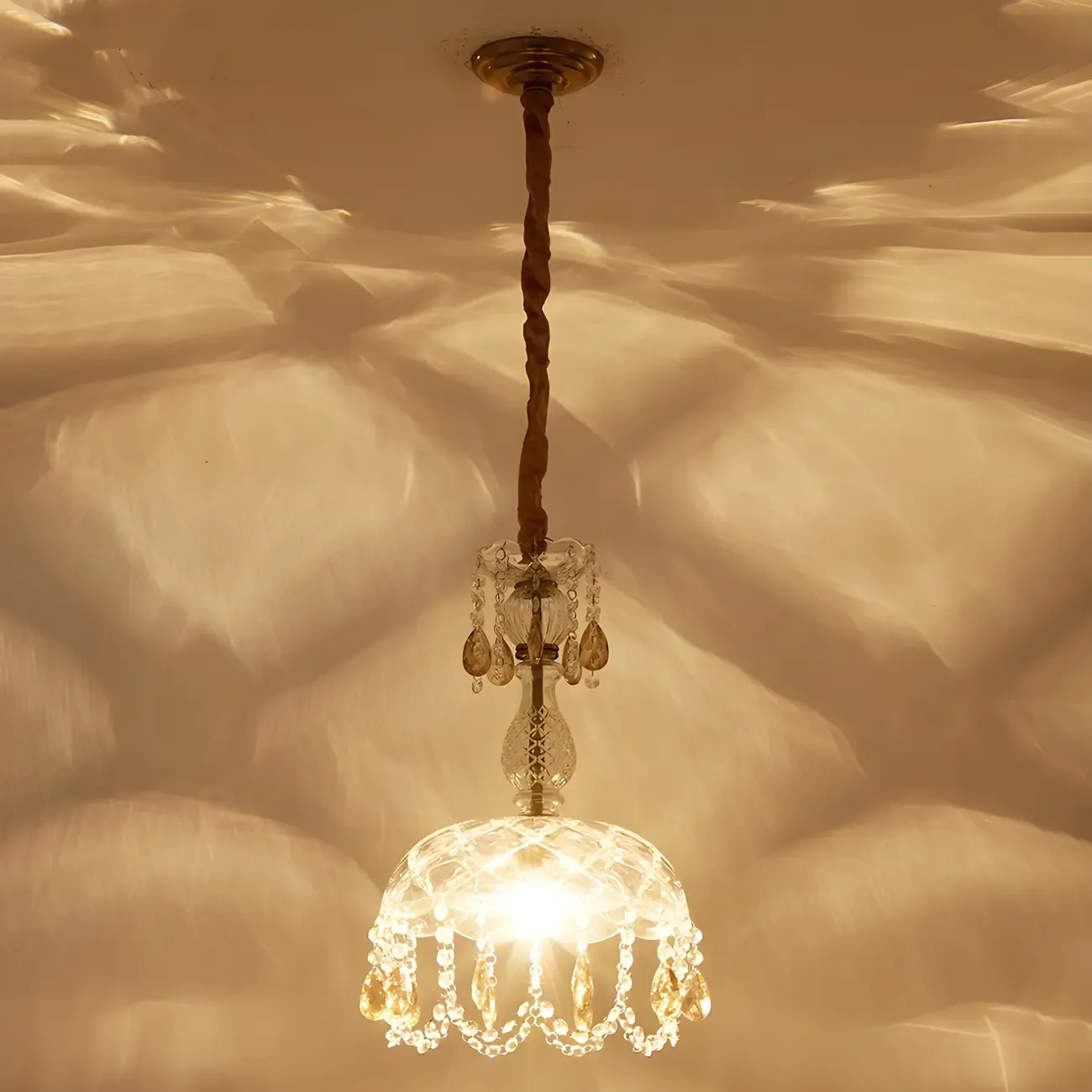 Luxury Dome Clear Crystal Pendant Light Adjustable Height