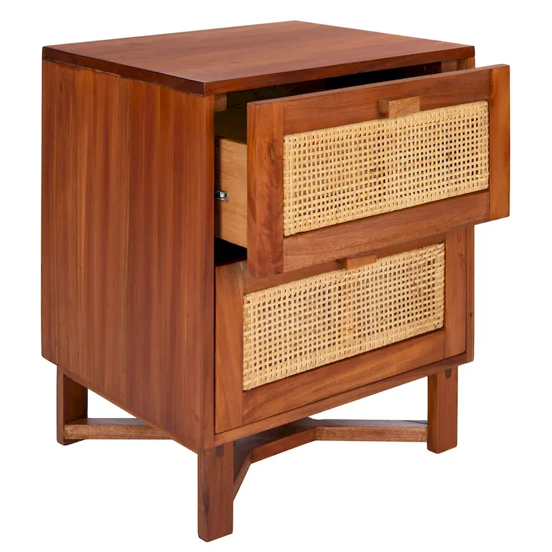 SAFAVIEH Dayana 2-Drawer Rattan Accent Table Nightstand