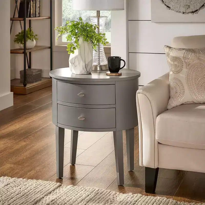 Black / Espresso / Grey / White 2-Drawer Oval Wood Accent Table, 1-Piece