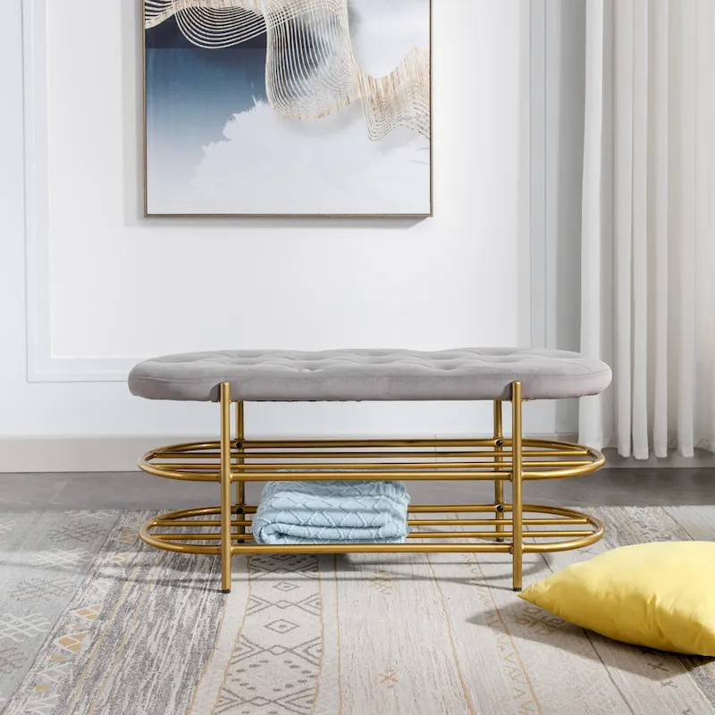 SEYNAR 40 Velvet Upholstered Living Room Bench with Double shoe rack