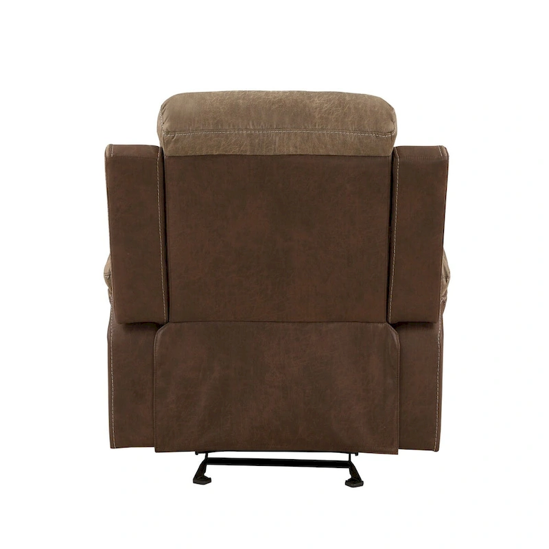 Emma 38 Inch Manual Glider Recliner Chair, Brown Microfiber, Solid Wood