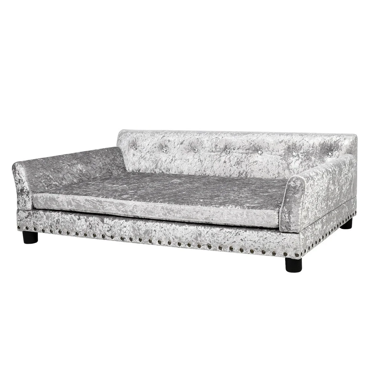Velvet Tufted Couch Pet Bed Upholstered with Removable Cushion