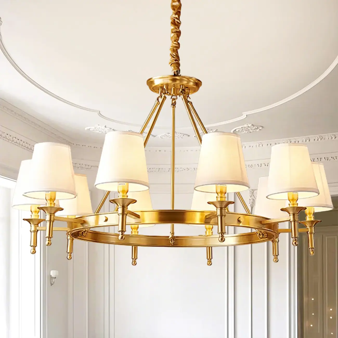 Multi-light Elegant Gold Chandelier with Fabric Shade