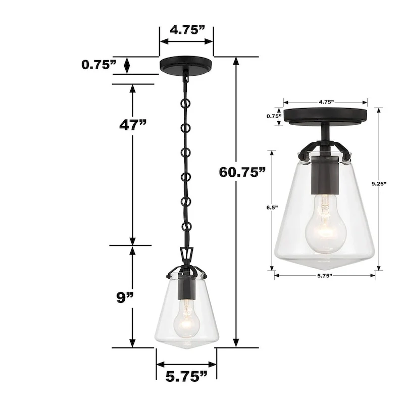 Voss 1 Light Matte Black Mini Pendant - 5.75 W x 9 H x 5.75 D