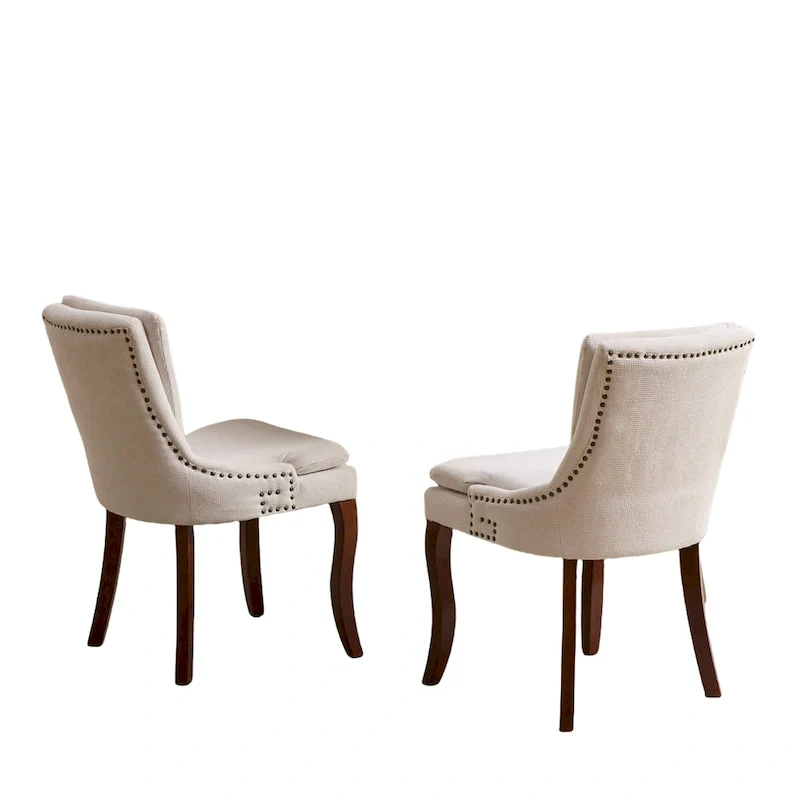 Chenille Fabric Upholstered Dining Chairs w/ Solid Wood Legs(Set of 2)