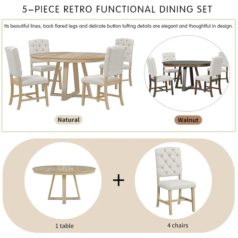 Multi-Function Dining Table and Chair Sets Farmhouse Kitchen Dining Table Sets with Removable Folding Plates Cross-Shaped Legs