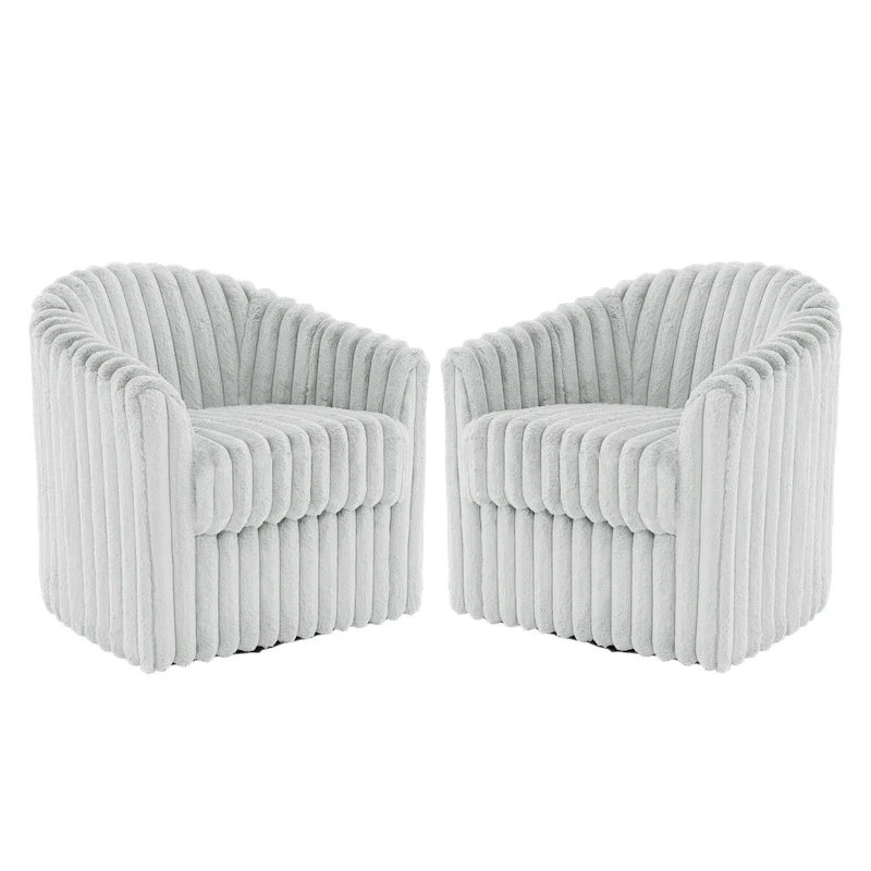 Faux Rabbit Fur Accent Chair 360-degree Swivel Barrel Chairs Set of 2