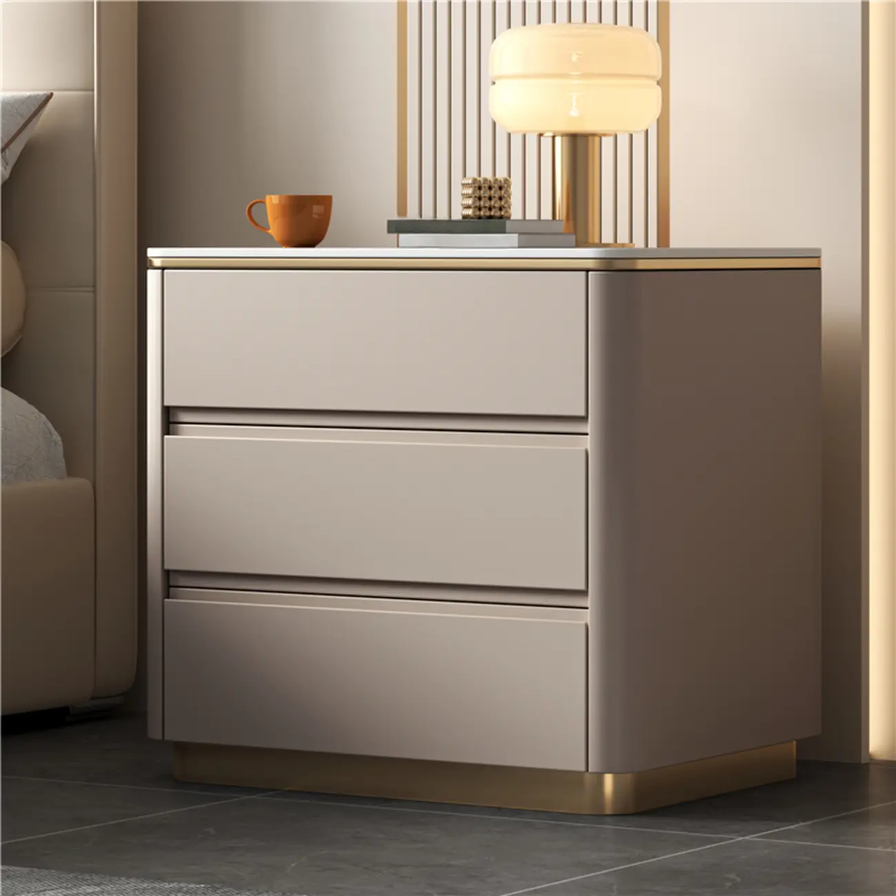 Modern Faux Marble Top Wood 3-Drawer Nightstand