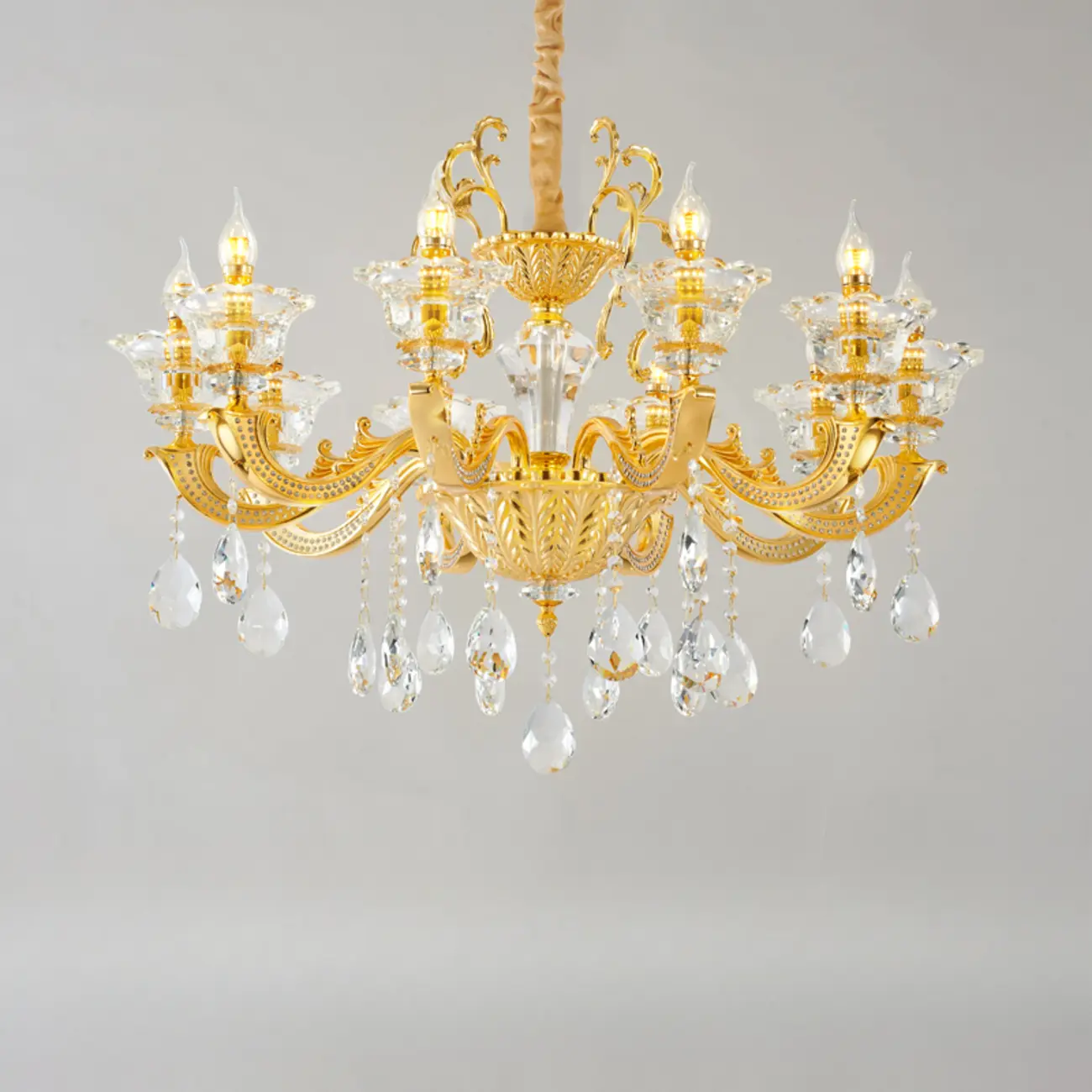 Living Room Golden Crystal Pendant Up Light Chandelier With Candelabra