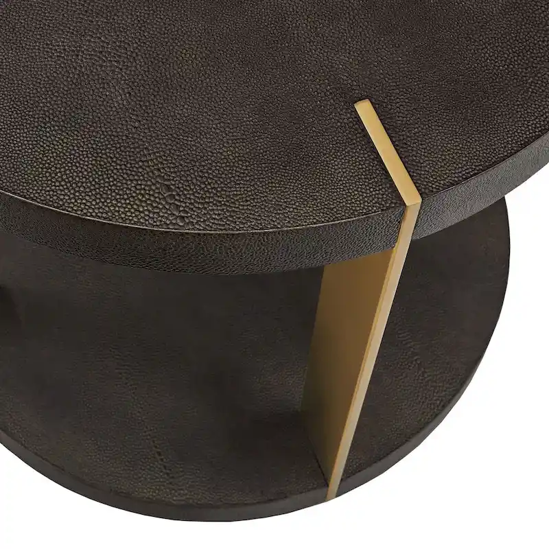 Gold Finish Metal Dark Brown Faux Shagreen Round Table Set