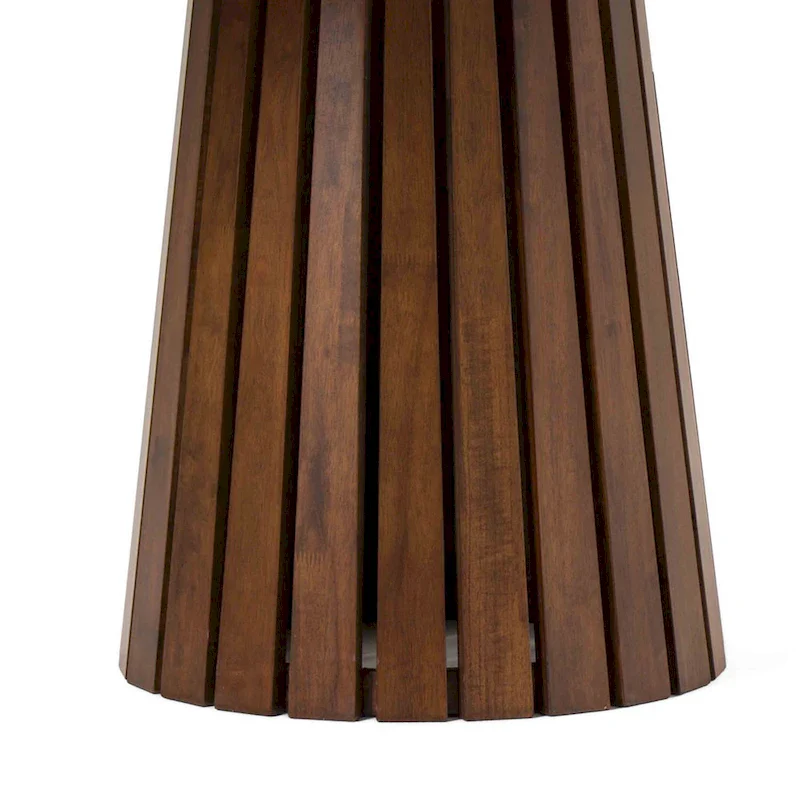Cid Xeu 54 Inch Dining Table, Round Walnut Veneer, Slatted Pedestal Base
