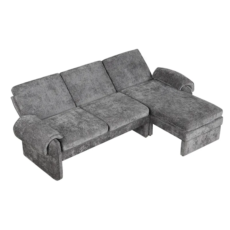 94.1 Chenille L-Shaped Futon Sofa with Adjustable Backrest & Reversible Chaise