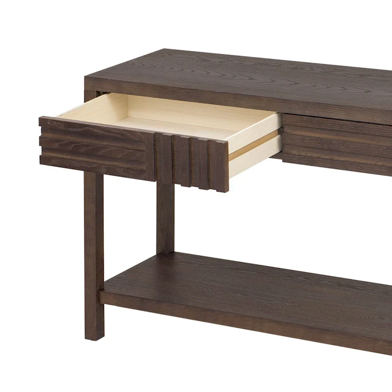 51.3 MDF Classic Stripe Console Table - Ash Veneer & Fir Wood Legs with 2 Drawers