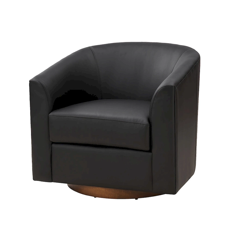 Haley Modern Swivel Barrel Faux Leather Chair with Solid Wood Base by HULALA HOME