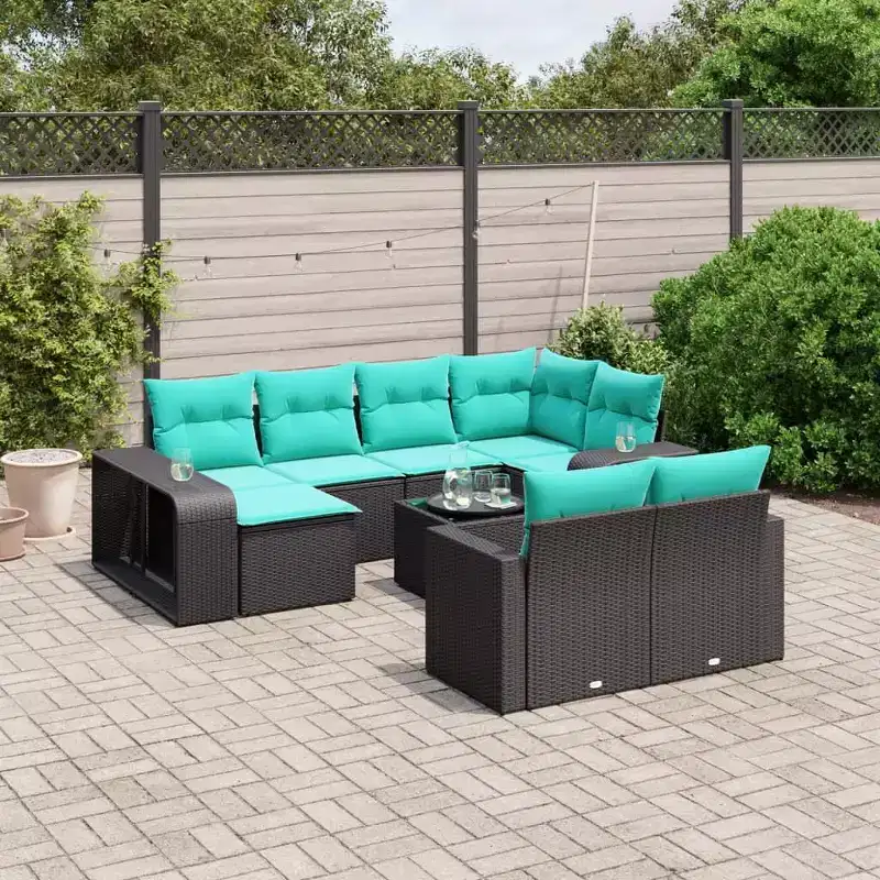 vidaXL 11 Piece Patio Sofa Set with Cushions Black Poly Rattan
