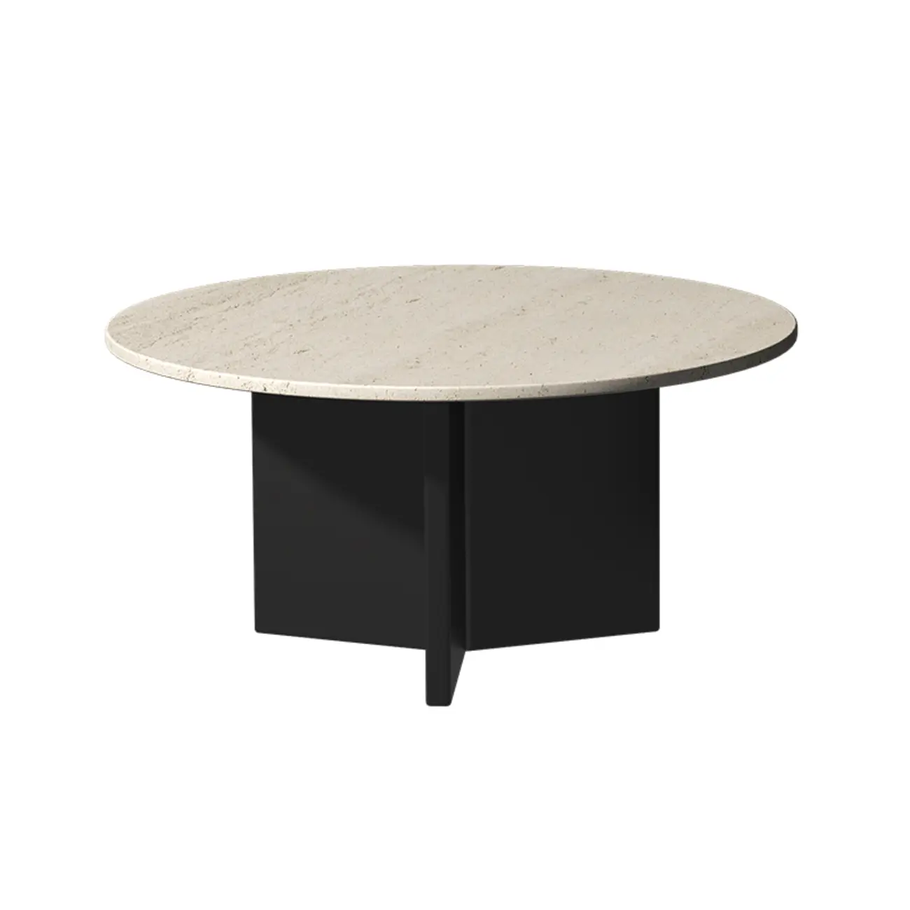 Minimalist Beige Travertine Round Coffee Table in Wood Base