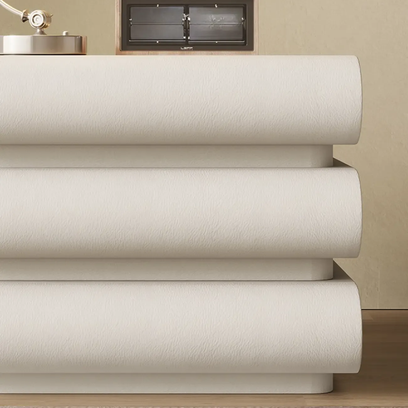 Modern Bedside Table with 3 Drawers in Off-White