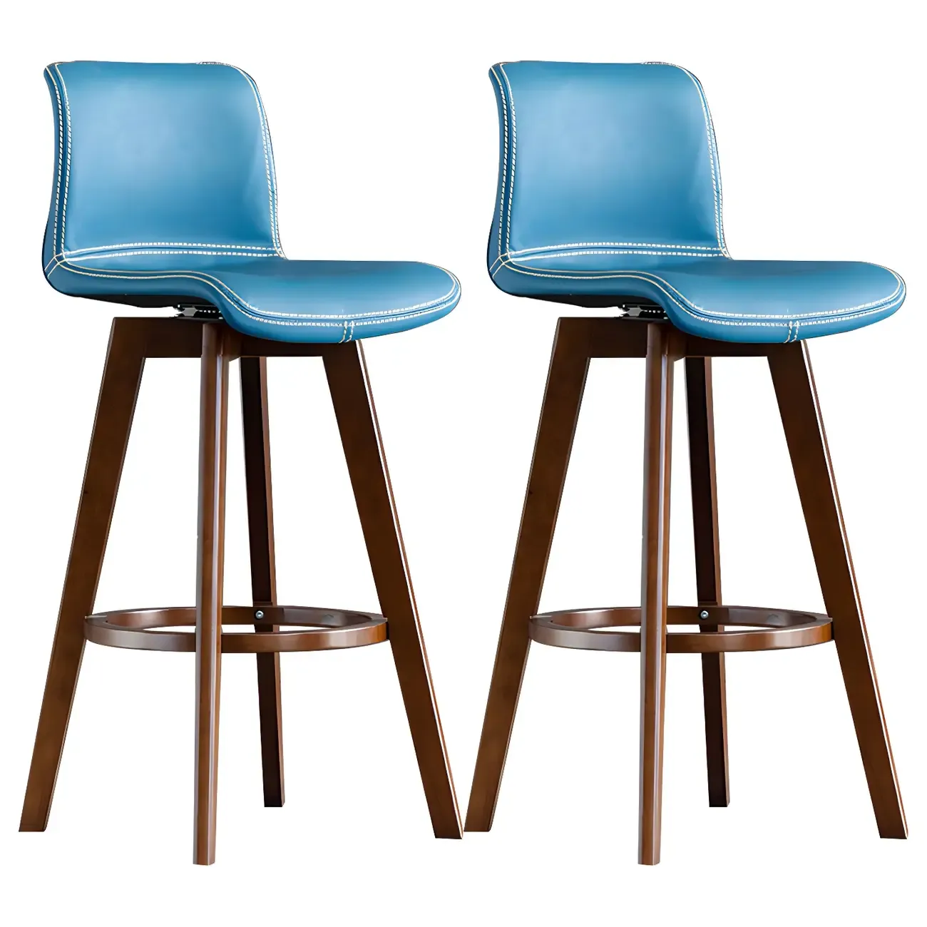 Mid-Century Distressed Leather Swivel Bar Stool with Back