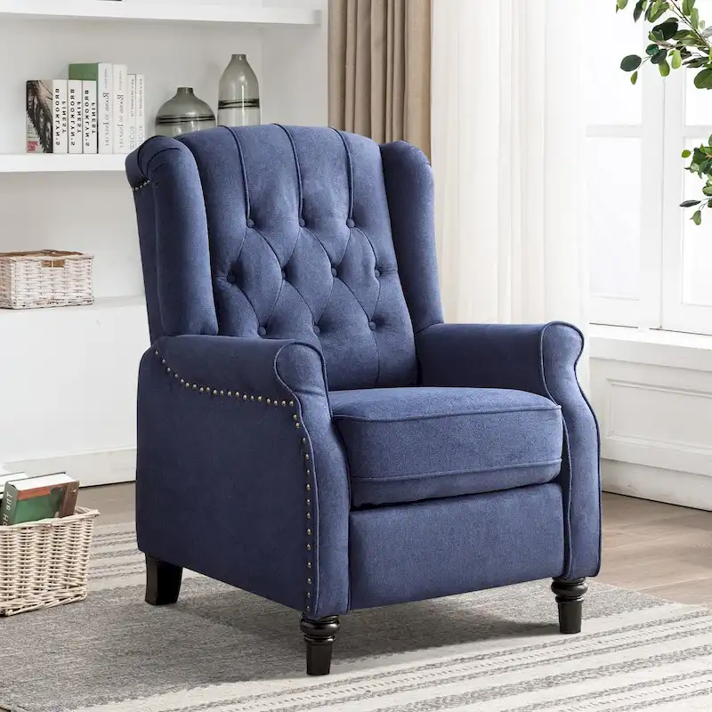 Push Back Recliner with Tufted Back and Wooden Legs