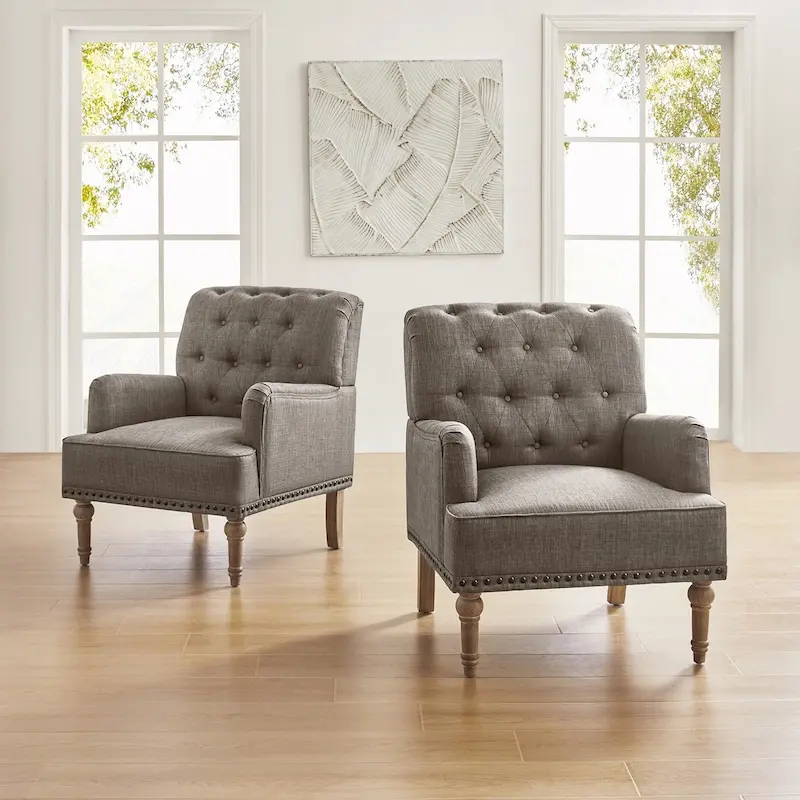 Geltrude Traditional Upholstered Accent Chair with Button Tufted Back Set of 2 by HULALA HOME
