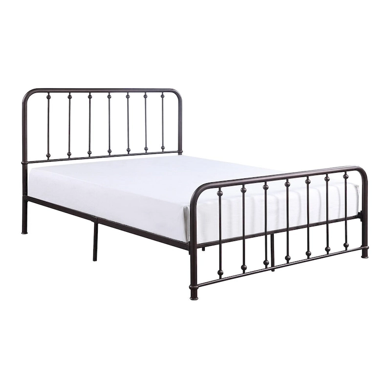 Ken King Size Metal Bed, Ball Accents on Vertical Slats, Antique Bronze