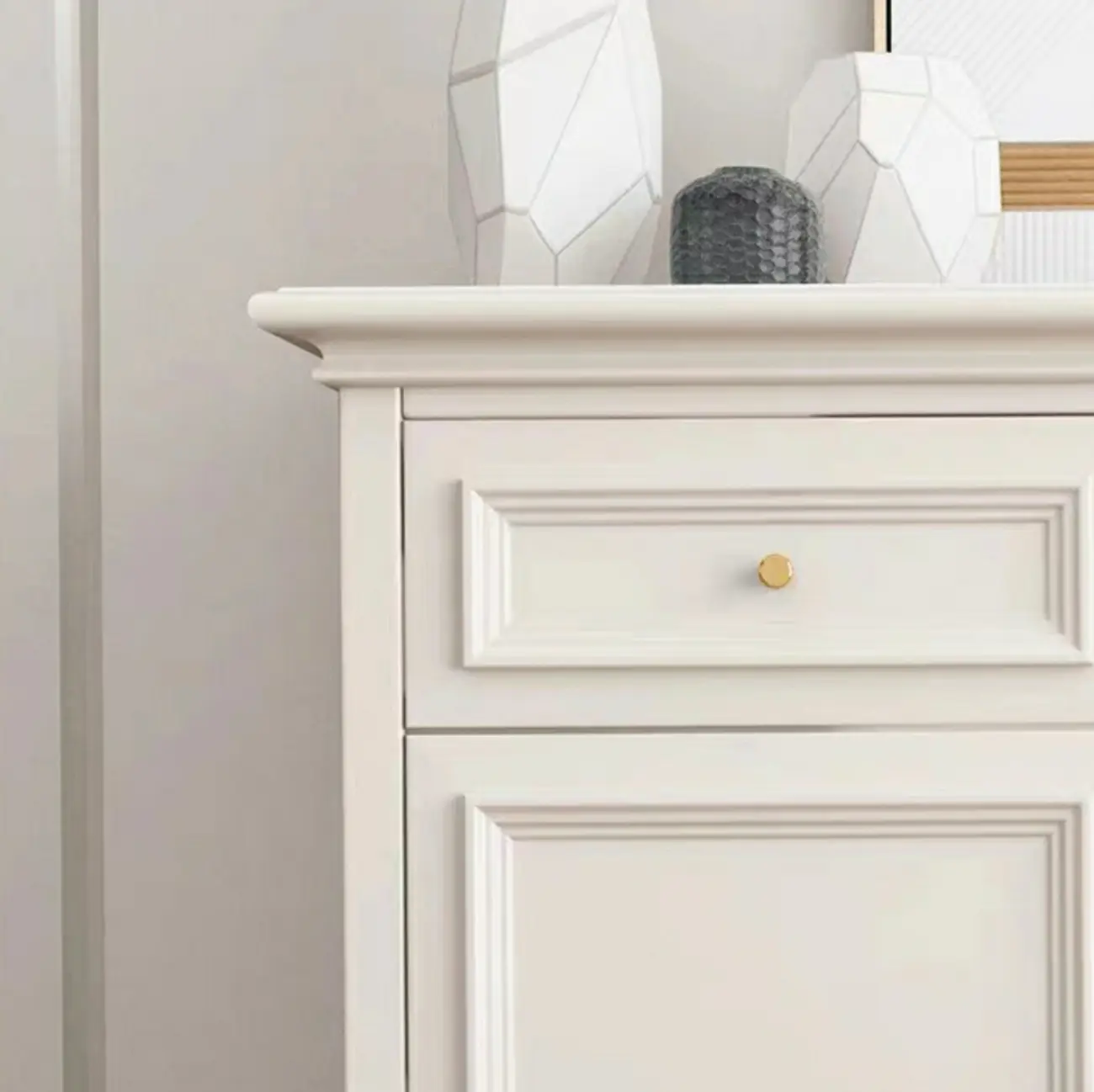 White Wooden Sideboard with 3 Drawers and Cabinets