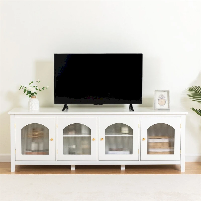 71 TV Cabinet w/ Solidwood Frame, Changhong Glass Door, Metal Handle