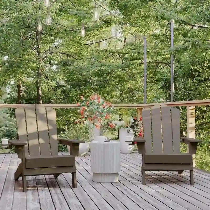 Set of 2 Commercial All-Weather Adirondack Chairs with Cupholders