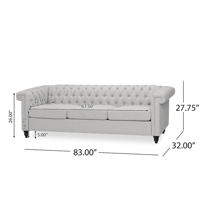 Chesterfield 3-seater Sofa with Button Tufting and Nailheads